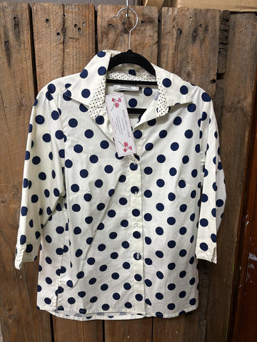 PreLoved- White/Blue Poka Dot Shirt