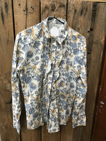 Preloved - Floral Ruffle Shirt - Size 8