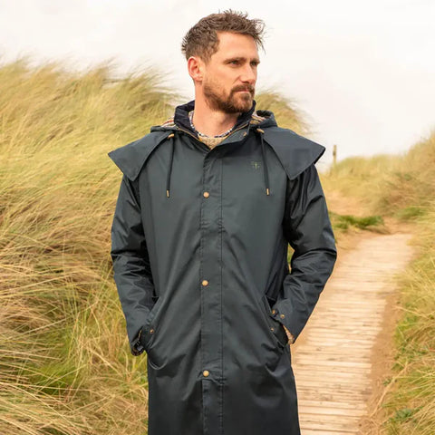 Men's Stockmans Full Length Waterproof Rain Coat - Night Blue